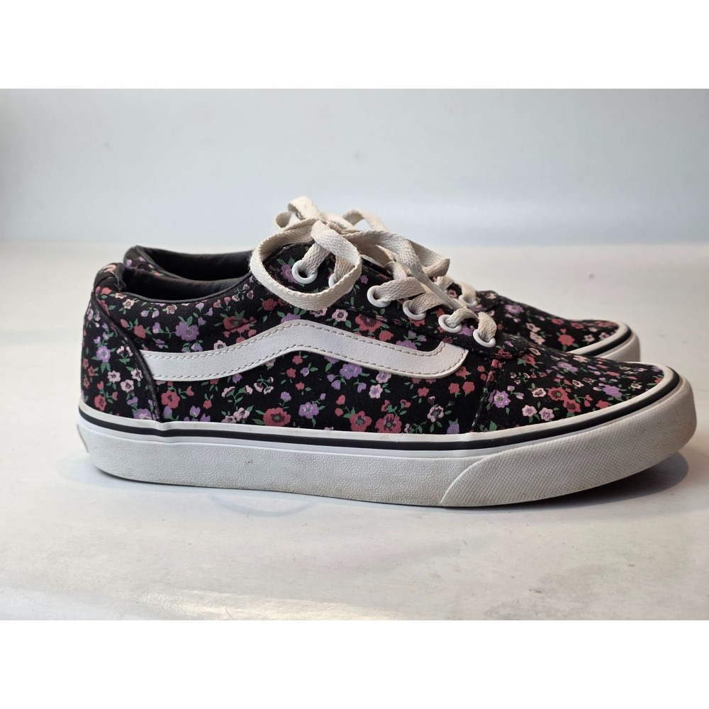 Vans Women's Sneakers Size 7.5 Black Red Purple Floral Casual Skate Shoes - Picture 2 of 10